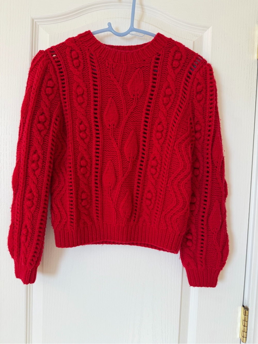 CO Red Wool Cashmere Cable Knit Bobble Sweater XS Fall Winter